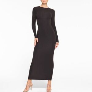 SKIMS Black Ribbed Long Sleeve Sheath Dress